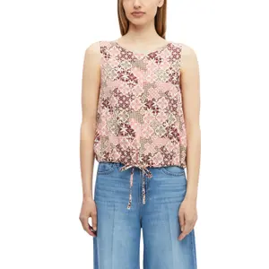 Sleeveless Viscose Blend Blouse with All-Over Print and Drawstring Round Neck Straight Cut Garnet Women s.Oliver image-2