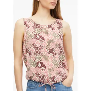 Sleeveless Viscose Blend Blouse with All-Over Print and Drawstring Round Neck Straight Cut Garnet Women s.Oliver image-3