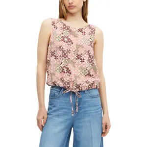Sleeveless Viscose Blend Blouse with All-Over Print and Drawstring Round Neck Straight Cut Garnet Women s.Oliver image-6