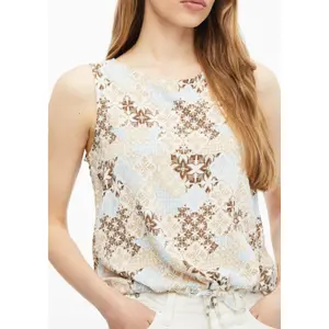 Sleeveless Viscose Blend Blouse with All-Over Print and Drawstring Round Neck Straight Cut Women's Fabric s.Oliver image-3
