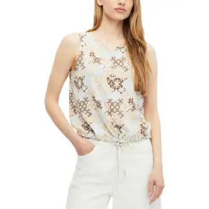 Sleeveless Viscose Blend Blouse with All-Over Print and Drawstring Round Neck Straight Cut Women's Fabric s.Oliver image-6