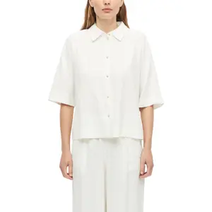 Blusa fluida de mangas cortas en lino mezclado con cuello de camisa mujer s.Oliver image-2