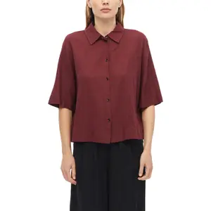 Blusa fluida de mangas cortas en lino mezclado con cuello de camisa mujer s.Oliver image-2