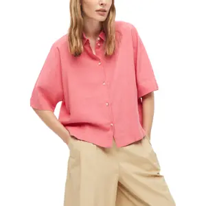 Blusa fluida de mangas cortas en lino mezclado con cuello de camisa mujer s.Oliver image-6