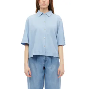 Blusa fluida de mangas cortas en lino mezclado con cuello de camisa mujer s.Oliver image-2