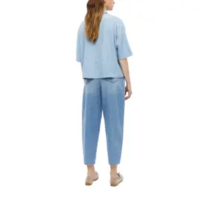 Blusa fluida de mangas cortas en lino mezclado con cuello de camisa mujer s.Oliver image-5