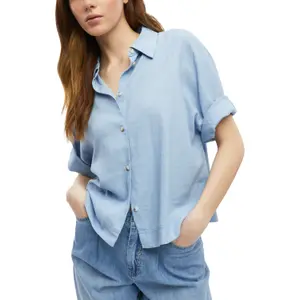 Blusa fluida de mangas cortas en lino mezclado con cuello de camisa mujer s.Oliver image-6