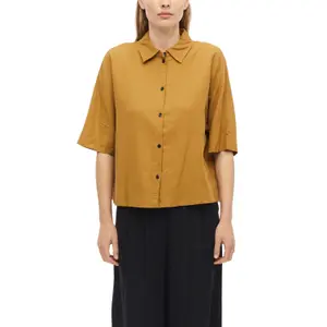 Blusa fluida de mangas cortas en lino mezclado con cuello de camisa mujer s.Oliver image-2