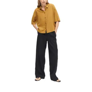 Blusa fluida de mangas cortas en lino mezclado con cuello de camisa mujer s.Oliver image-6