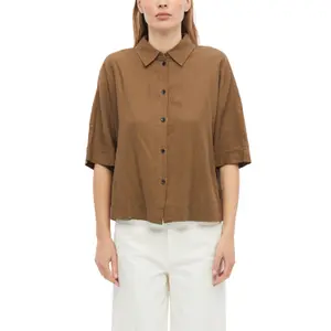 Blusa fluida de mangas cortas en lino mezclado con cuello de camisa mujer s.Oliver image-2