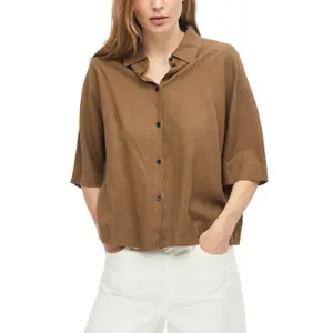 Blusa fluida de mangas cortas en lino mezclado con cuello de camisa mujer s.Oliver image-6