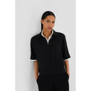 Blusa fluida de mangas cortas en lino mezclado con cuello de camisa mujer s.Oliver image-2