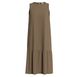 Robe sans manches en viscose imprimée all-over et froncée col rond coupe droite teck mulher s.Oliver image-0