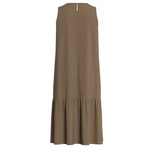 Robe sans manches en viscose imprimée all-over et froncée col rond coupe droite teck mulher s.Oliver image-1