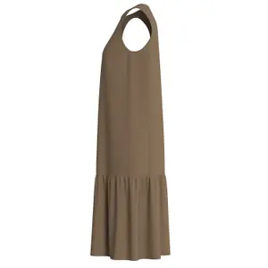 Robe sans manches en viscose imprimée all-over et froncée col rond coupe droite teck mulher s.Oliver image-2