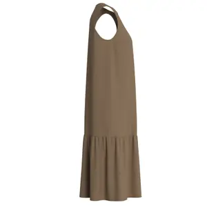 Robe sans manches en viscose imprimée all-over et froncée col rond coupe droite teck mulher s.Oliver image-3