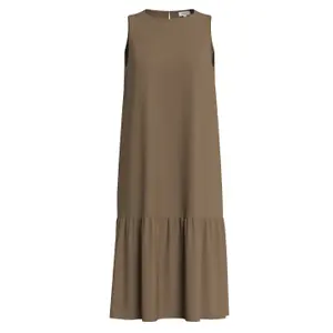 Robe sans manches en viscose imprimée all-over et froncée col rond coupe droite teck mulher s.Oliver image-5
