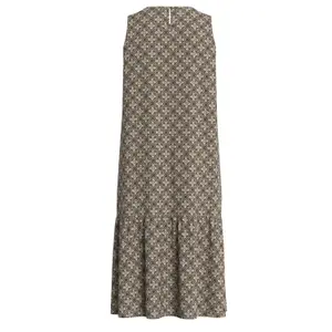 Robe sans manches en viscose imprimée all-over et froncée col rond coupe droite teck mulher s.Oliver image-1