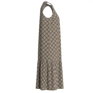 Robe sans manches en viscose imprimée all-over et froncée col rond coupe droite teck mulher s.Oliver image-3