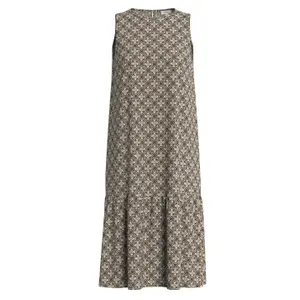 Robe sans manches en viscose imprimée all-over et froncée col rond coupe droite teck mulher s.Oliver image-5