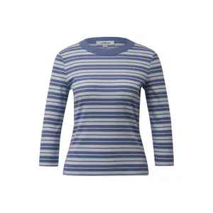 Women's Slim Fit 3/4 Sleeve Round Neck Cut Slim Dusty Indigo Stripe T-Shirt s.Oliver image-0