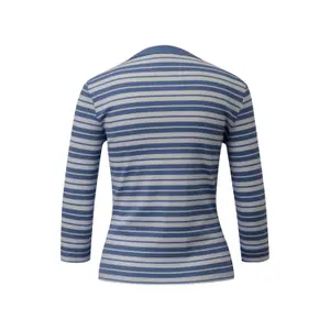 Women's Slim Fit 3/4 Sleeve Round Neck Cut Slim Dusty Indigo Stripe T-Shirt s.Oliver image-1