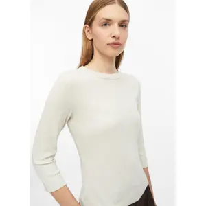 Beige Mélange Round Neck 3/4 Sleeve Fitted T-Shirt Women's s.Oliver image-3