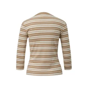 Beige Striped Round Neck 3/4 Sleeve Fitted T-Shirt Women s.Oliver image-1