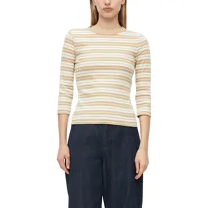 Beige Striped Round Neck 3/4 Sleeve Fitted T-Shirt Women s.Oliver image-2