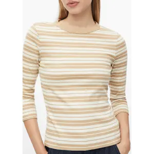 Beige Striped Round Neck 3/4 Sleeve Fitted T-Shirt Women s.Oliver image-3