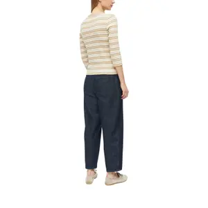Beige Striped Round Neck 3/4 Sleeve Fitted T-Shirt Women s.Oliver image-5