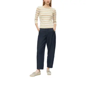 Beige Striped Round Neck 3/4 Sleeve Fitted T-Shirt Women s.Oliver image-6