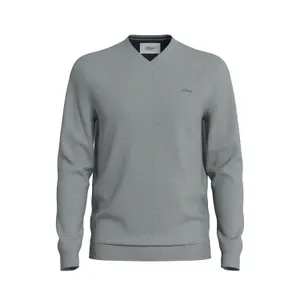 V-Neck Knit Pullover with Embroidered Logo Grey s.Oliver image-0