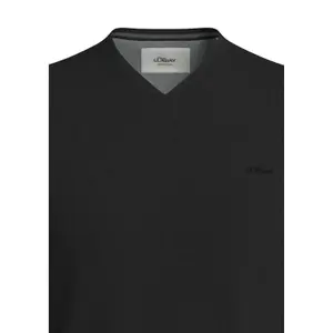 Knitted V-Neck Jumper with Embroidered Logo Black s.Oliver image-4