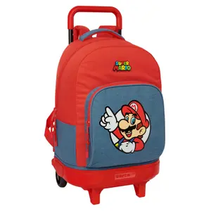 Mochila escolar compacta con ruedas Safta Super Mario