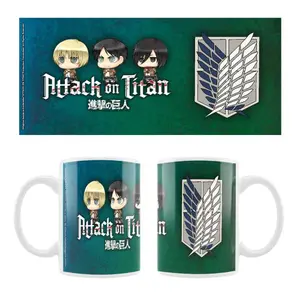 Taza de cerámica Sakami Attack on Titan Eren Mikasa & Armin Chibi Style image-0