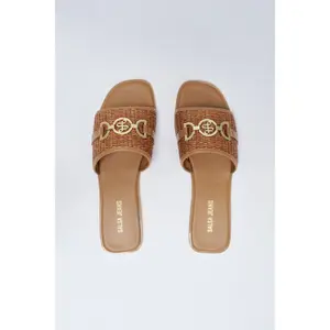 Leather Flat Sandals with Raffia Women Salsa Jeans image-3