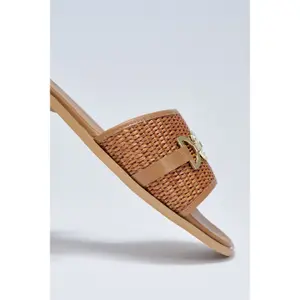 Leather Flat Sandals with Raffia Women Salsa Jeans image-2