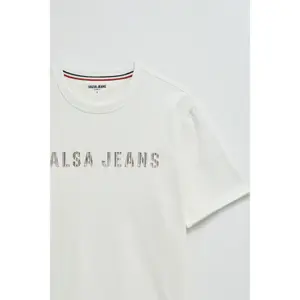 T-shirt με στρογγυλή λαιμόκοψη από βαμβάκι Salsa Jeans image-4