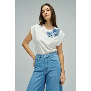 Denim T-Shirt with Floral Appliqué Women's Salsa Jeans image-1