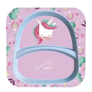 Assiette carrée compartiments pour enfant Sassi Sparkly la licorne image-0
