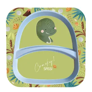 Square children's plate with compartments Sassi Cracky le Dinosaure image-0