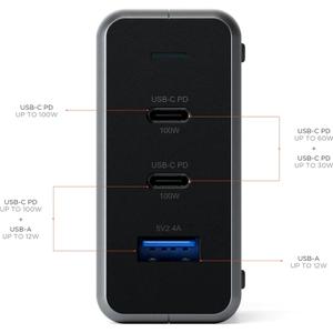 Adaptateur secteur 1x port USB-A + 2x port USB-C 100W Satechi Compact GaN Charger image-1