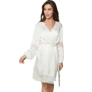 Damen Nachthemd mit langen Ärmeln aus Satin Selmark Agatha Mariage image-0