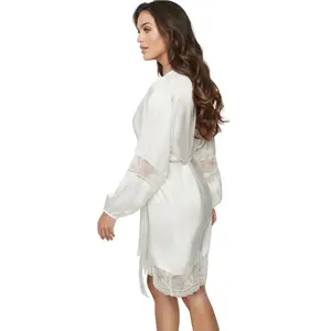 Damen Nachthemd mit langen Ärmeln aus Satin Selmark Agatha Mariage image-3