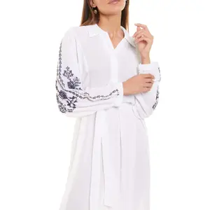 Mid-length long-sleeve summer shirt dress for women Selmark image-2