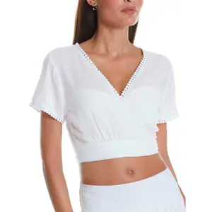 Kurze Bluse mit kurzen Ärmeln und V-Ausschnitt für Damen Selmark image-0