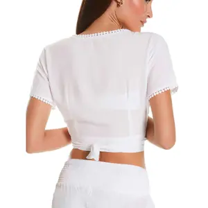 Kurze Bluse mit kurzen Ärmeln und V-Ausschnitt für Damen Selmark image-1