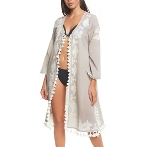 Embroidered beach tunic for women Selmark Complementos image-0