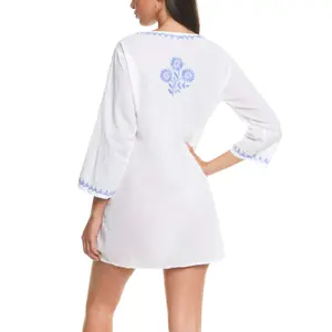 Embroidered short beach tunic for women Selmark Complementos image-1